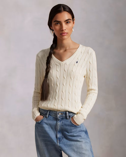 Pull col en V torsadé en coton