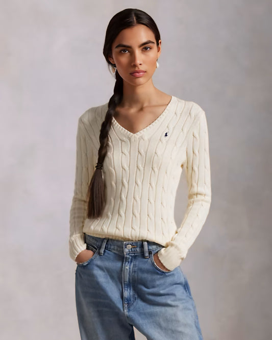 Pull col en V torsadé en coton